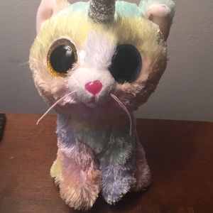 Cute fluffy rainbow unicorn cat two different eyes